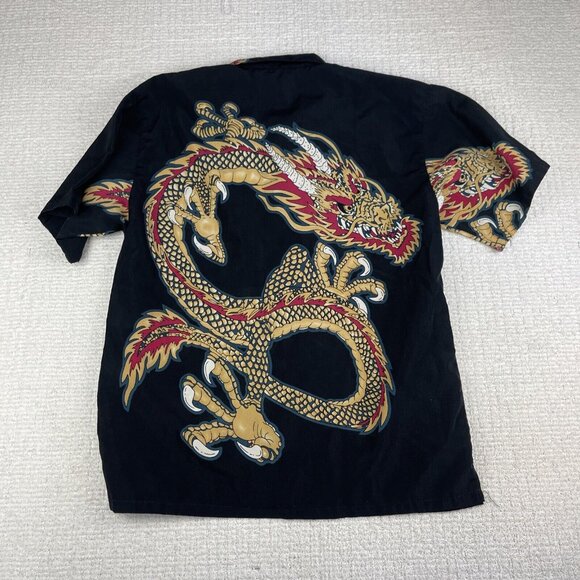 Vintage Y2k Urban Rags Dragon AOP Print Button Jersey Shirt Vtg NYC (Read) Men M - Picture 10 of 16